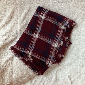 Burgandy Plaid Fringe Blanket Scarf